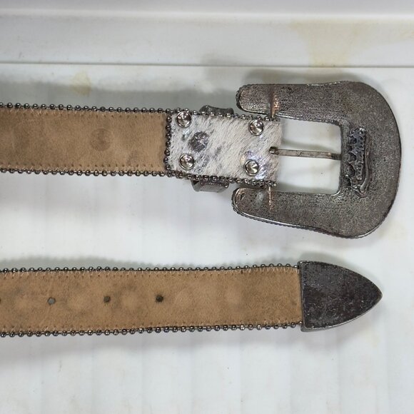 LEATHEROCK Womens Silver Metallic Belt Crystal Embellished Buckle & Studs 34M - Picture 9 of 13